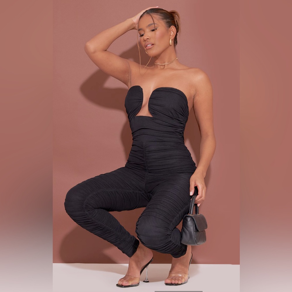 MESH RUCHED BANDEAU CUP DETAIL JUMPSUIT